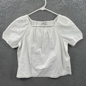 Vineyard Vines Top Womens L White Floral Eyelet Puff Sleeve Square Neck